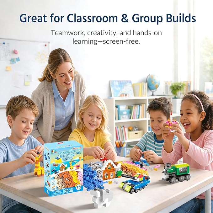 FUN LITTLE TOYS 1100 PCS Building Blocks for Kids 6-12, Creative Bulk Building Bricks Set for Open-Ended Play, 147 Shapes 17 Colors, Value Pack Compatible with Standard Baseplates