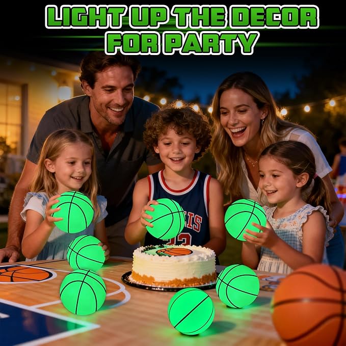 Glow in The Dark Basketball, 6 Pack Mini Basketball Toy for Kids and Adults, Great for Floating Water Basketball Hoops Toys Beach Pool Games Pool Party and Indoor or Outdoor Play
