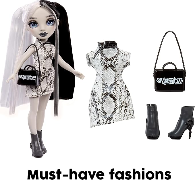Rainbow High Shadow High Heather - Grayscale 11” Fashion Doll. Black and White Hair & Outfit & Handbag