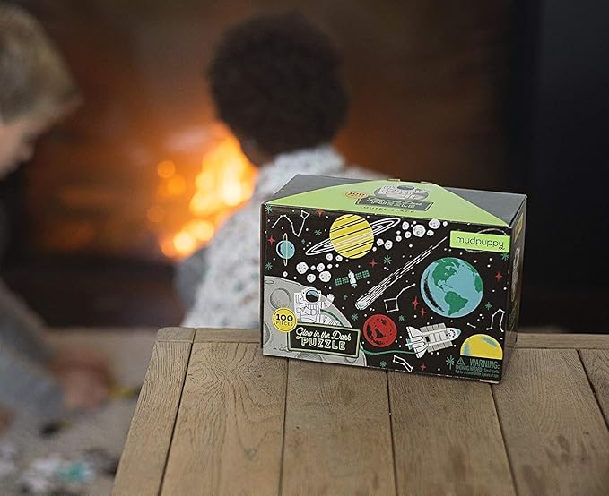 Mudpuppy Outer Space – 100 Piece Glow in The Dark Jigsaw Puzzle with a Fun Scene of Planets and Stars and Hidden Details in The Dark