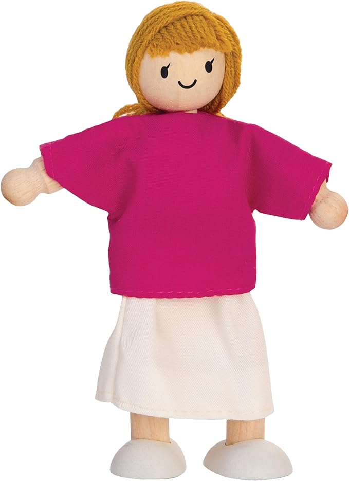 PlanToys® Mother Wooden Dollhouse Figurine | Poseable 1:12 Scale Mini Doll (5 Inch) | Dollhouse Accessories for Pretend Play | Eco-Friendly Montessori Toy for Kids Ages 3+