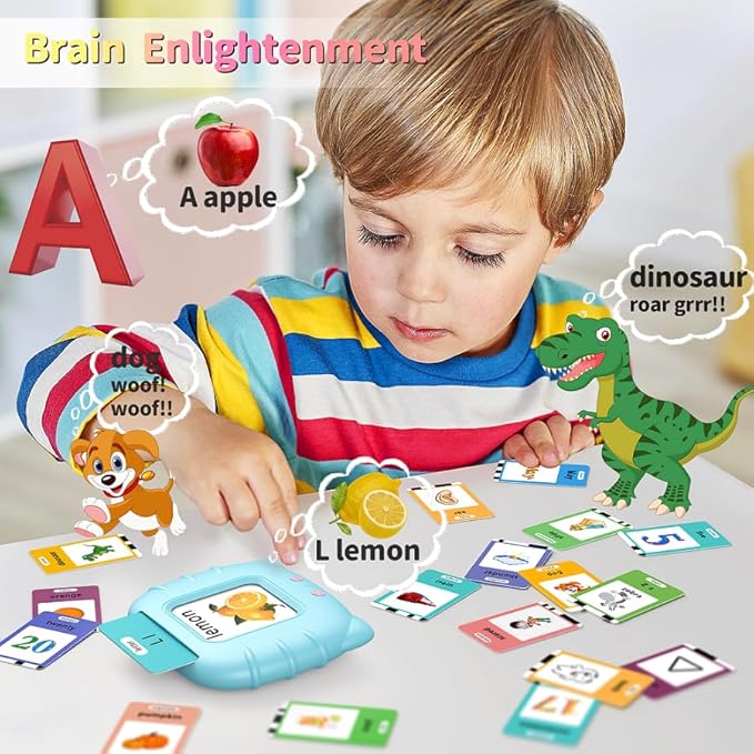 Eaever Spanish English Bilingual Learning Toys, ABC Talking Flash Cards with 520 Sight Words, Autism Pocket Speech Toys, Toddler Toys for 2 3 4 5 6 Year Old, Easter Present Birthday Gift, Blue