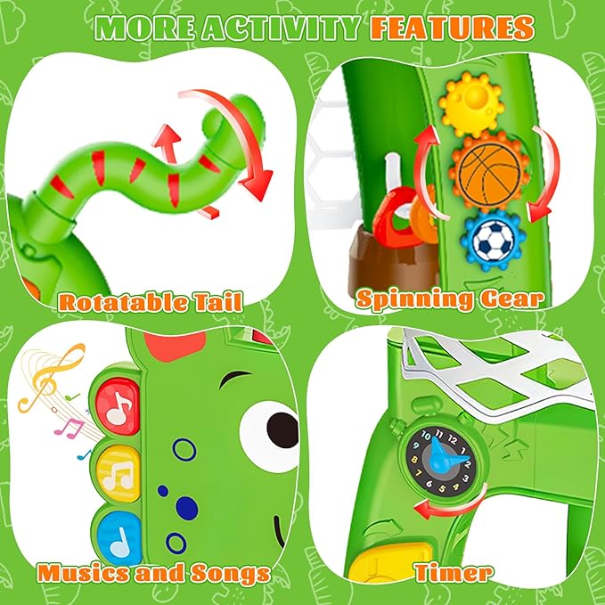 4-in-1 Toddler Basketball Hoop Soccer Goal with Golf Game and Ring Toss, Dinosaur Toys for 1 2 3 Year Old Babies Boys Girls, Kids Sports Toy with Light Sound Music, Xmas Birthday Gifts for Toddlers