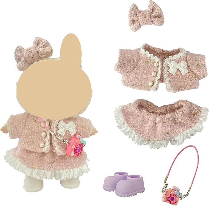 Ezcora Clothes for Doll, 4 Pack Clothes for 17cm Doll Include Pairs of Shoes, Perfect for Play & Display, Doll Outfits Accessories for Collectors (No Dolls) (Elegant Tweed Dress)