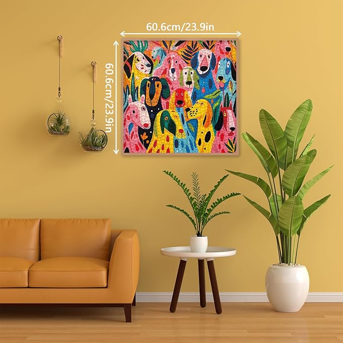 Colorful Dog Puzzle for Adults 1000 Pieces, Funny Puppy Jigsaw Puzzle, Abstract Animal Plant Puzzle