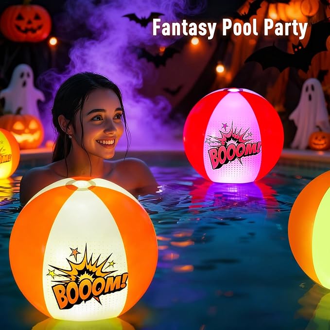 MIAOKE Funny and Playful Pool Toys 16 Inch 5 Pack- 16 Lighting and 4 Modes LED Beach Ball with Remote Control,Suitable for Pool Games Night Summer Pool Party,Outdoor Everybody Family Games, Yellow
