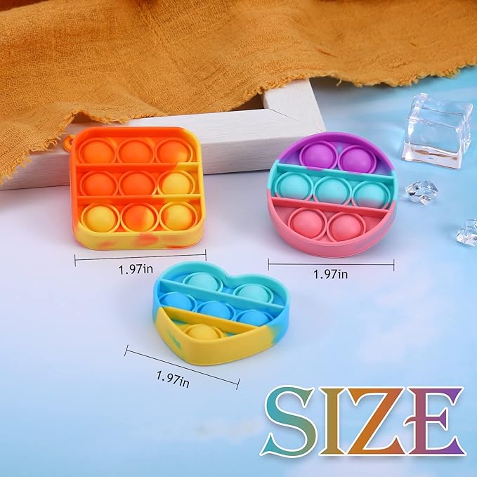 Arme 95Pcs Pop Fidget Toys，Party Favors Toddler Toys Pop Fidget Keychain Mini Fidget Toys Bulk Sensory Toys Stress Toy, Party Fidget Pack Popper Toy Gift for Girls Boys
