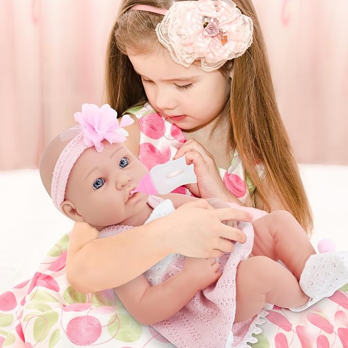 UNICORN ELEMENT 14 Inch Baby Doll-Baby Dolls with 15 Piece Accessories Set, Soft Body Baby Girl Doll, with Bottle & Pacifier, Clothes and Hats, Gift Box for Toddlers Ages 3 4 5