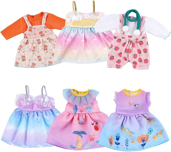 BABESIDE 6 Sets of Baby Doll Clothes for 14-18 Inch Dolls, Cute Babydolls Clothes and Dolls Dress with Baby Doll Accessories for Kids Pretend Play Toys