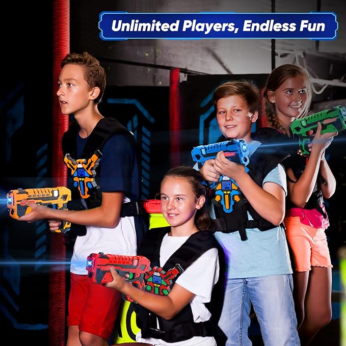Rechargeable Laser Tag Guns Set of 4 with Gun & Vest Sensors + LCDs - Cool Toys for Kids Teens Adults - Outdoor Shooting Games Family Group Activity - Fun Gift Ideas for Boys & Girls Aged 6+