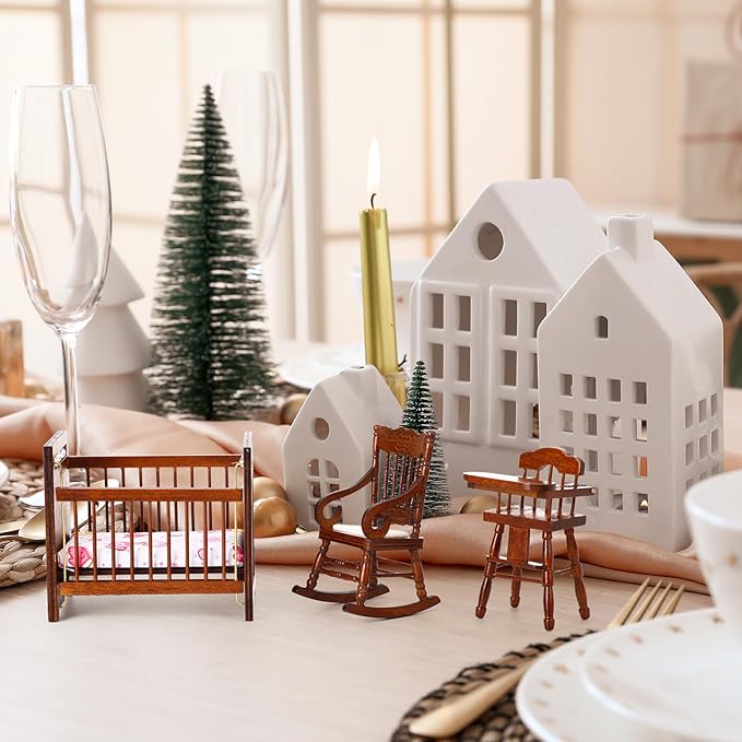 Silipull 5 Pcs 1: 12 Scale Wooden Dollhouse Furniture Set Miniature Wood Bedroom Furniture Wooden Dollhouse Accessories Encourage Creative and Imaginative Play for Kid Miniature Bathroom (Wood Color)