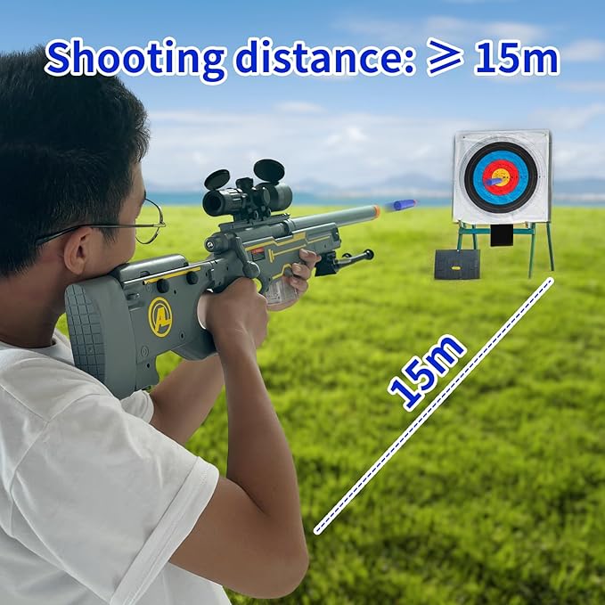 AGM MASTECH AWM Foam Dart Blaster, Shell Ejecting Model with Scope, Metal Components, Foldable Stock, 40 Darts, 20 Shells. Tactical CS Game Prop for Teens 14+ and Adults (Gold)