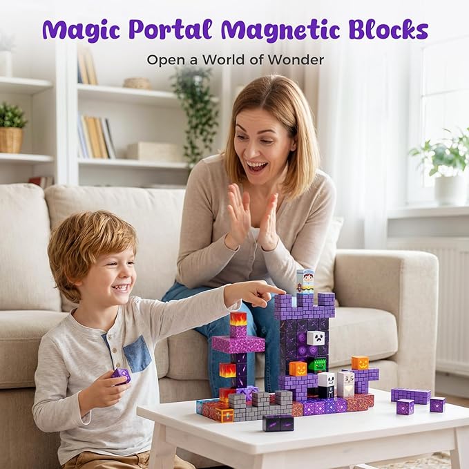 3 otters Magnetic Blocks 150PCS Portal Set, STEM Magnet Cubes Construction Toys for Kids, Sensory Stacking Building Blocks Birthday Gifts for Boys & Girls