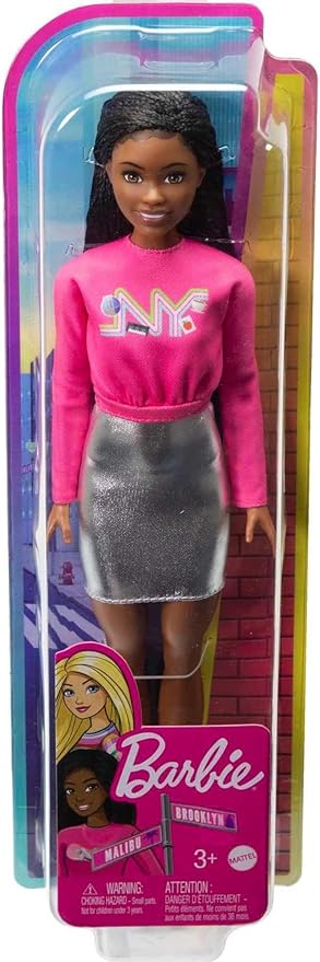 Barbie It Takes Two Doll, Brooklyn Fashion Doll with Braided Hair, Pink NYC Shirt, Metallic Skirt & White Shoes