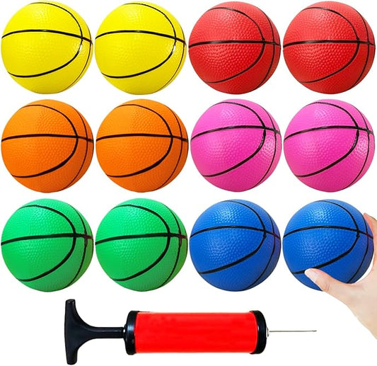 12Pcs 5Inch Mini Basketballs,Colorful Rubber InflatableBasketball,Pool Kick Balls Toy with Inflation Pump for Indoor Mini Basketball Hoop,Beach Sports Game,Party Favor