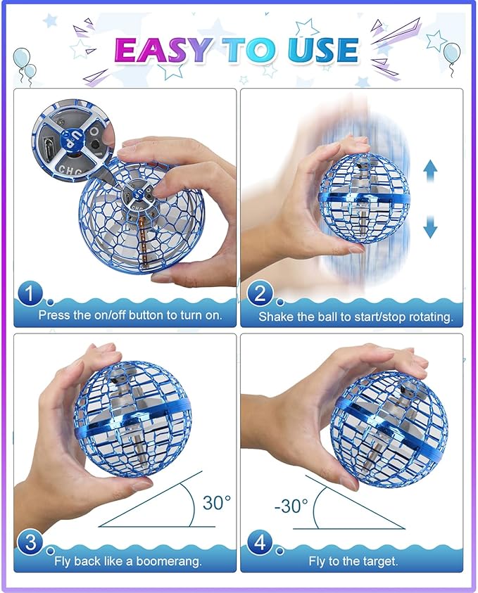Magic Flying Orb Ball with Lights, UFO Hand Operated Mini Drone,Galactic Fidget Spinner Boomerang Hover Balls,Easter Birthday Gifts Toy for 6 7 8 9 10+ Year Old Boy Girl Teens,Easter Basket Stuffers