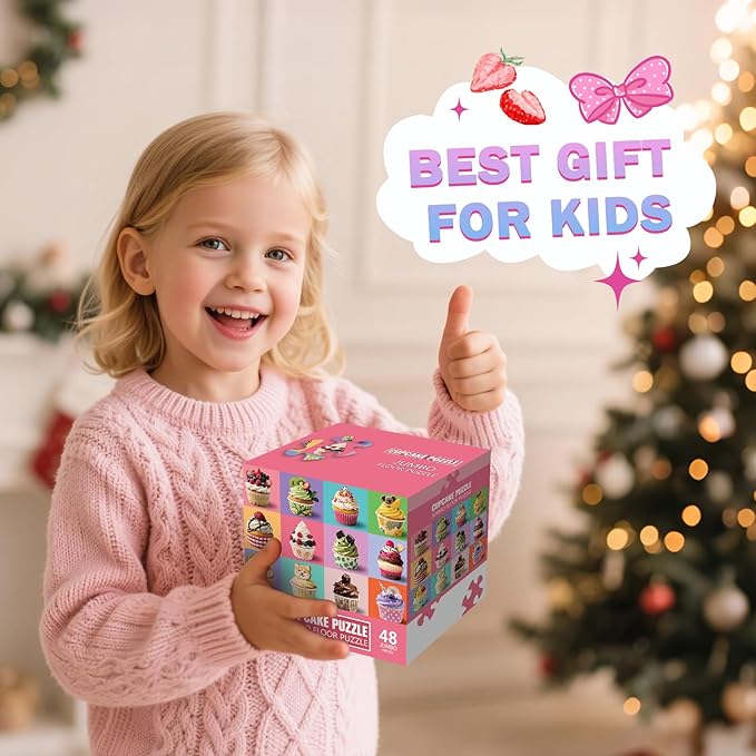 Jumbo Floor Puzzle for Kids,48 Piece Cupcake Jigsaw Puzzles,Learning Educational Toys for Toddlers Ages 3-5,Children Easter Gift for Boy Girl Ages 4-8