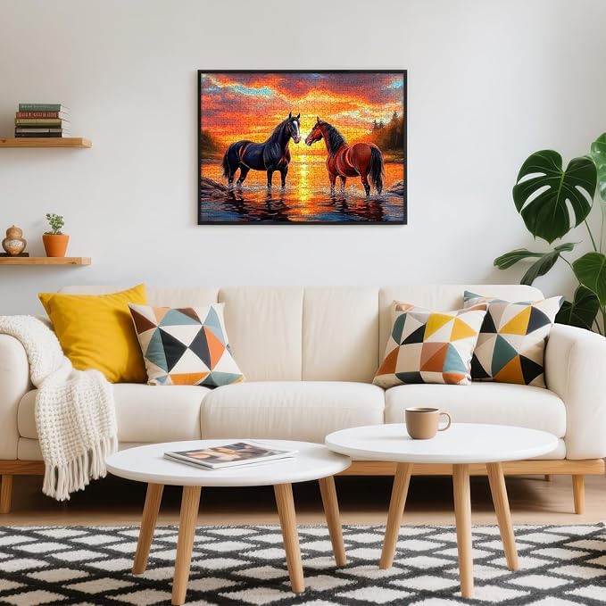 500 Piece Puzzles for Adults, Horse Sunset Landscape Jigsaw Puzzle with Letters on Back, Cardboard Puzzle for Game Nights & Home Decor, 20.5×15 Inch