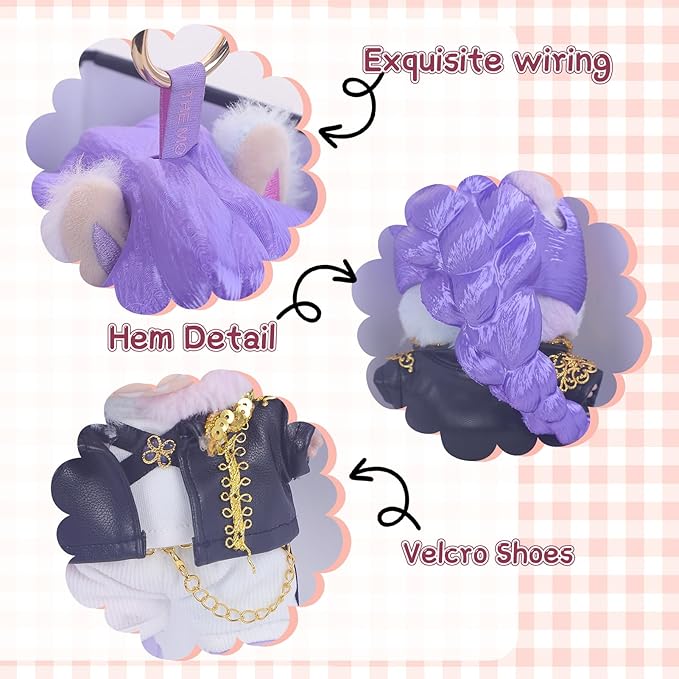 Use for Labubu Outfits KPDH Clothes and Accessories Set Designer,17cm Doll Kpop Clothes Outfits 3D Printed Purple Wigs Compatible with Labubu Doll