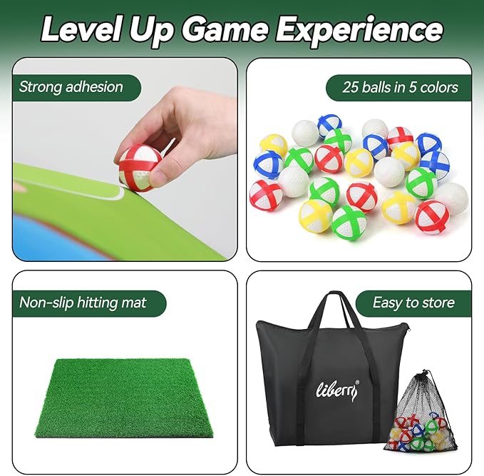 Liberry Golf Chipping Game with Large Chipping Mat, Upgraded Adjustable Golf Club, 25 Sticky Balls, Outdoor Indoor Sports Toy Gifts for Adults Kids, Family Yard Target Game