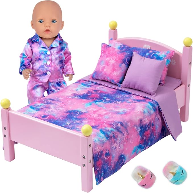 K.T. Fancy 8 PCS 18 Inch Girl Doll Clothes and Accessories Sleeping Sheet,Pajamas,Eye Mask,Unicorn Slippers,Pillow(Doll and Bed are Not Included)