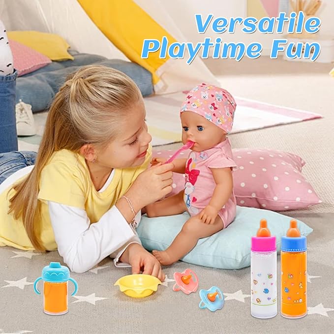 13 PCS Baby Doll Accessories Magic Bottle Set,Doll Feeding Set with Package,Pretend Play Feeding Toys for Kids,Girls,Party,Gift