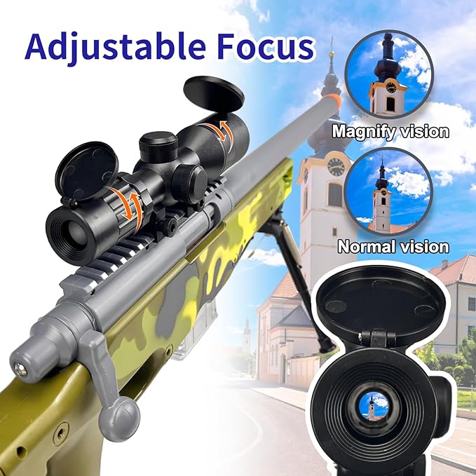 AGM MASTECH AWM Foam Dart Blaster, Shell Ejecting Model with Scope, Metal Components, Foldable Stock, 40 Darts, 20 Shells. Tactical CS Game Prop for Teens 14+ and Adults (Gold)
