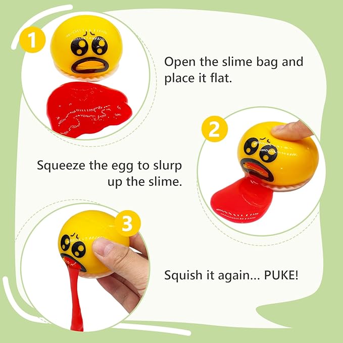 4 Pack Puking Egg Stress Ball Toys – Funny Slime Vomiting Squeeze Toy, Gross Fidget Prank Ball, Novelty Gag Gift for Kids & Adults, Easter Basket Stuffers