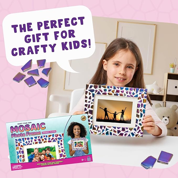 PURPLE LADYBUG Decorate Your Own Picture Frame Craft Kit - Craft for Kids Ages 8-12, Birthday Gift & DIY Mosaic Frame Craft for Girls Ages 6-8, Fun Arts & Crafts for 7-Year-Old Girls