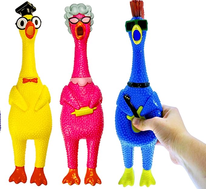 JA-RU Screaming Rubber Chicken Toy (12 Units Assorted) Squeaky Chicken Toys for Kids. Funny Noise Maker Prank & Gag Gifts. Novelty Toys & Amusements. Rubber Dog Toys. 1704-12p