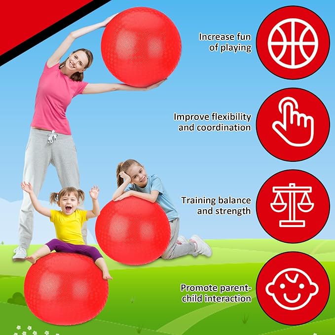 Yunsailing 5 Pack 18 Inch Large Bouncy Balls Giant Inflatable Red Playground Balls with Hand Air Pump for Outdoor Indoor Activity Beach Park Backyard Game Supplies