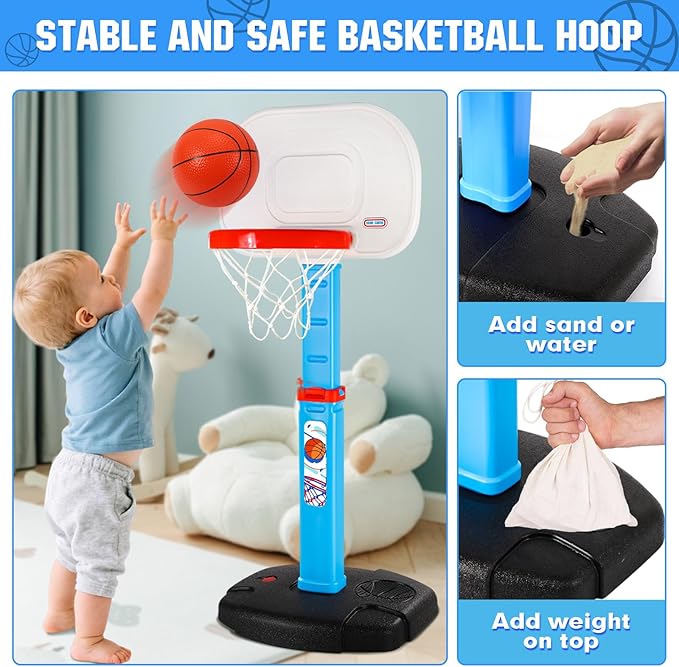 Toddler Basketball Hoop Indoor Outdoor for Kids 1-3, Height Adjustable Kids Basketball Hoop with 3 Balls, Portable Mini Basketball Goal Yard Pool Sport Toys for Baby Boys Girls Age 3 4 5