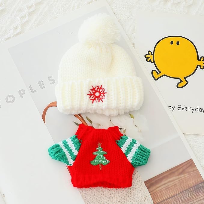 Christmas Clothes for Lu bubu 17cm Dolls(No Doll) Accessories Stylish Kawaii Festive Christmas Tree Sweater Outfit Set 2 Pieces Suitable for 17cm Doll , Xmas Doll Clothing Set Replacement
