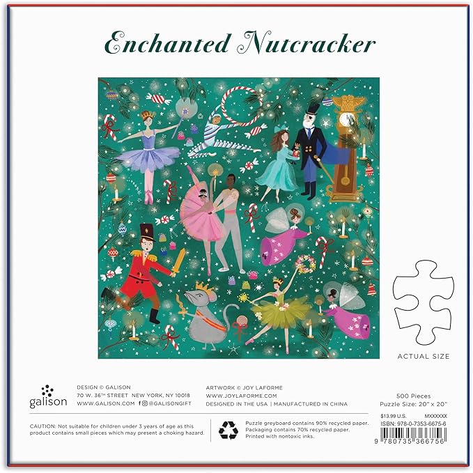 Galison Enchanted Nutcracker 500 Piece Puzzle from Galison - Colorful and Whimsical Illustrated Jigsaw Puzzle of The Beloved Holiday Classic, 20" x 20", Makes a Wonderful Gift