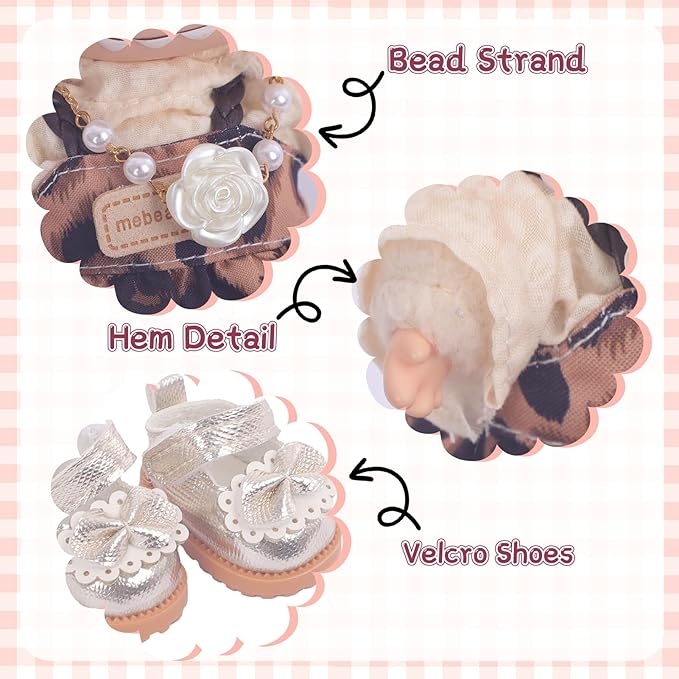 Used for Labubu Doll Outfit Clothes Designer Set,Compatible with Labubu Clothe Accessories for Doll (Brown - Leopard Print Dress)