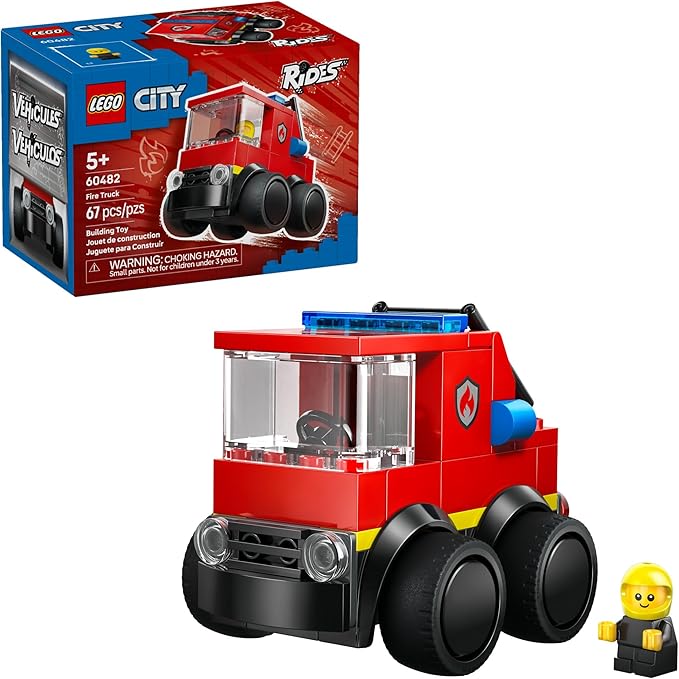 LEGO City Rides – Fire Truck Building Toy for Kids - Emergency Pretend Play for Boys & Girls, Ages 5+ - Toy Truck W/Raisable Ladder & Firefighter Junior Minifigure - Gift Idea for Birthdays - 60482