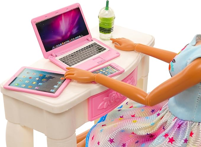 ENOCHT 9 Pack Small Size Laptop Computer Tablet Phone Pad Glasses and Headset Doll Playset Simulation Accessories for 11.5 Inch Doll (Pink)