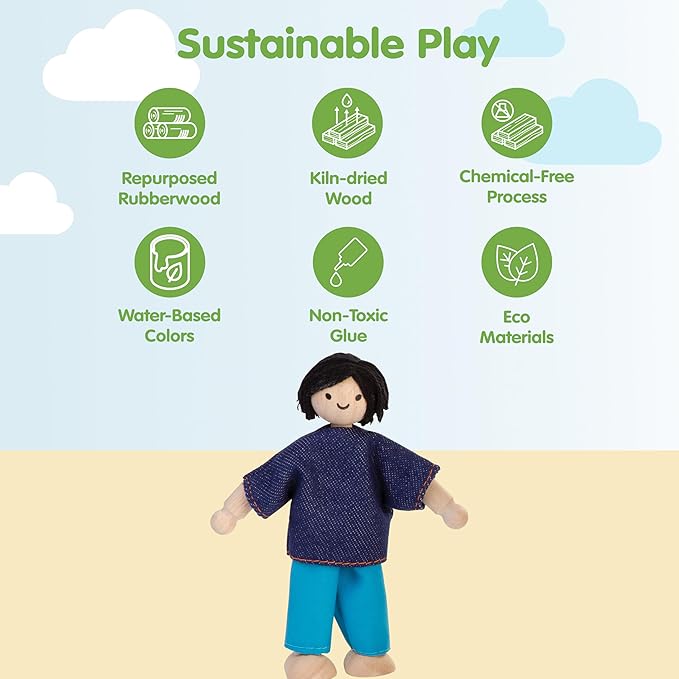 PlanToys® Father Wooden Dollhouse Figurine | Poseable 1:12 Scale Mini Doll (5 Inch) | Dollhouse Accessories for Pretend Play | Eco-Friendly Montessori Toy for Kids Ages 3+