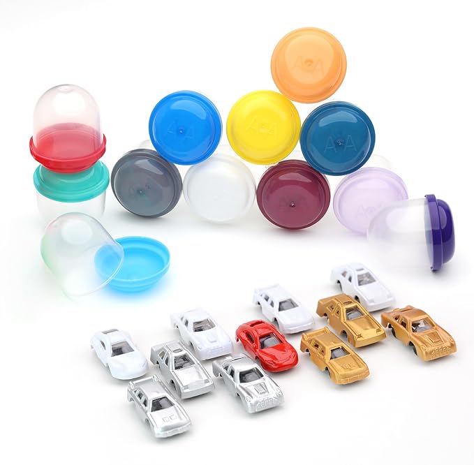 Entervending Racing Car Toys in Capsules - 250 Pcs - 1.1 Inch Plastic Capsules with Mini Racing Cars Toys for Kids inside - Bulk Easter Basket Stuffers Classroom Prizes