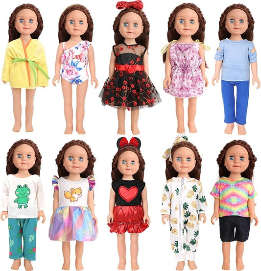 10 Sets of 18 Inch American Doll Clothes, Including 10 of Doll Clothing Dress Outfits for American Dolls, Birthday Gifts for Kids