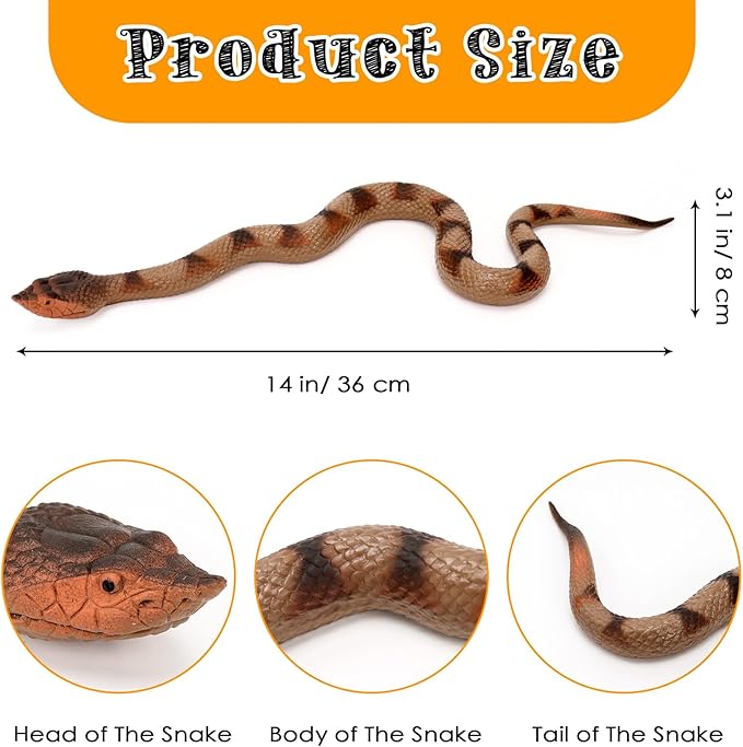 2 Pcs Realistic Snakes Rubber Plastic Snake Prank Snake for Party, Tricking People, Garden Props Decorations, 14in
