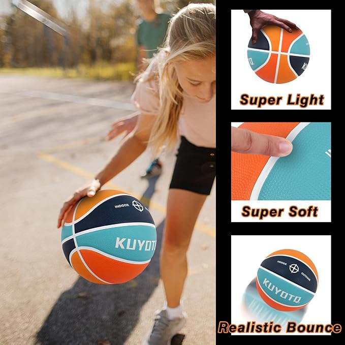 KUYOTQ Kids Youth Adult Size 3/4/5/6/7 (22/25.5/27.5/28.5/29.5") Basketball Premium Rubber or Faux Leather Basketball Indoor Outdoor Basketball for Boys Girls Womens Mens Basketball Gifts (Deflated)