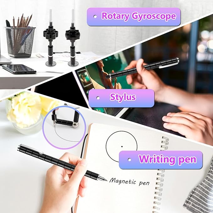 Magentic Pens Gifts For Teen Boys - Black Fidget Spinner Pen Unique Birthday Gifts For Young Men Women Him Her Teenage Boys Girls, Cool Gadget Stress Relief Toys For Adults Office Desk Accessories