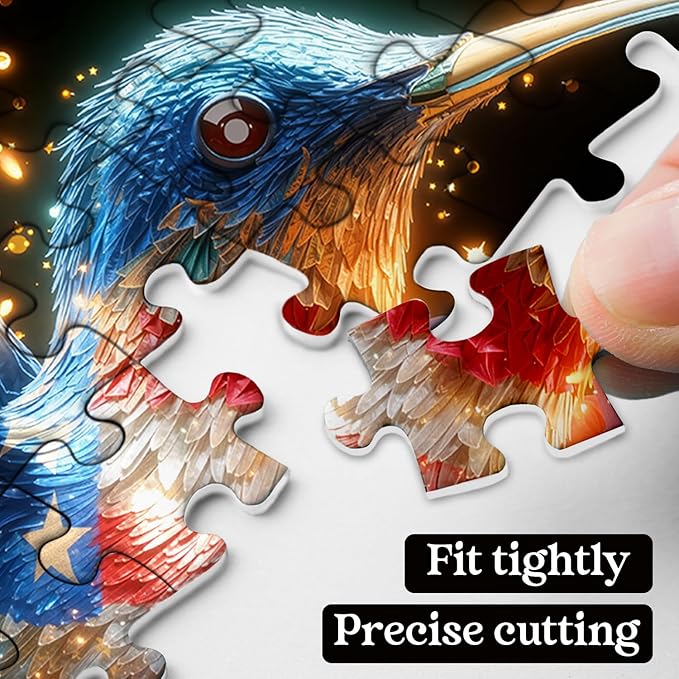 American Flag Hummingbird Puzzles for Adults 1000 Pieces, USA Patriotic Bird Jigsaw Puzzles, United States Freedom Floral Animal Puzzle