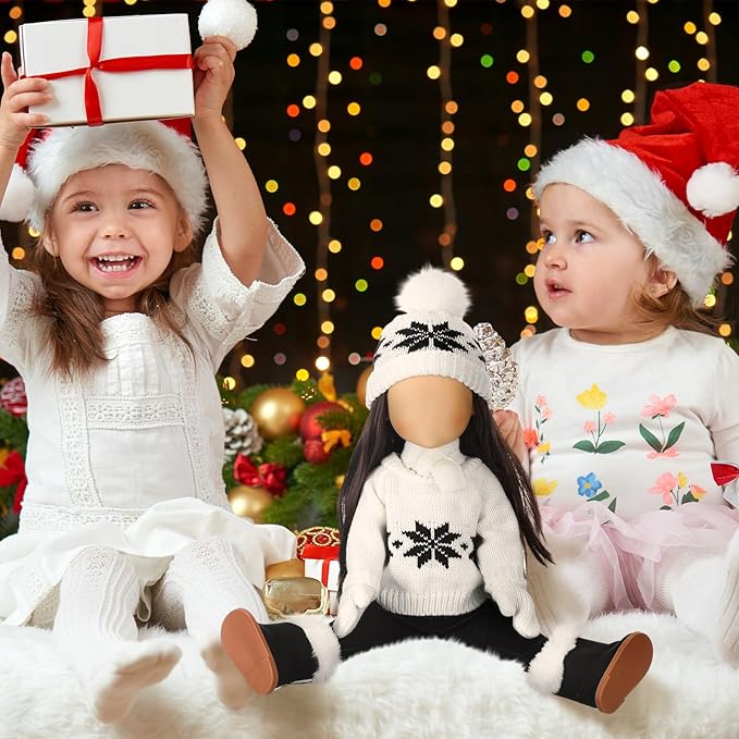 Bencailor 6 Pcs 18 Inch Christmas Doll Clothes and Accessories Winter Outfits Set Sweaters Trousers Hats Shoes Gloves for 18 Inch Doll Gifts(White)