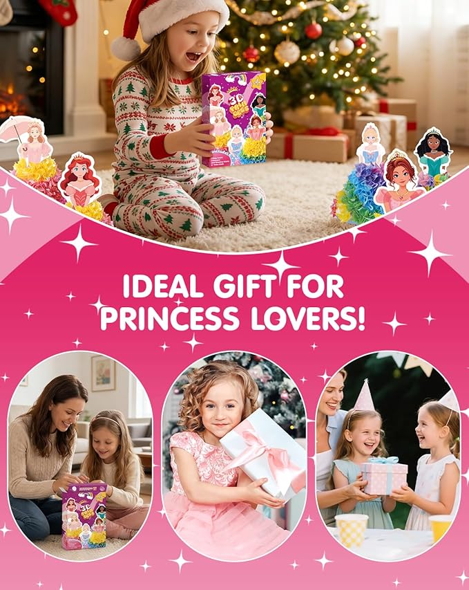 Zivorin Poke Art Craft Kit for Girls, 3D Princess Ornament DIY Set, Princess Crafts for Girls 4-6, Creative Poke Art Supplies for Kids Ages 4-8, Ideal Christmas Birthday Easter Gifts