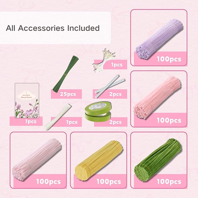 balinging 500pcs Pipe Cleaners Craft for Flowers,Chenille Stems for DIY Flower Making Kit,Pipe Cleaners Projects Creative for DIY Art and Craft,Ideal for Holiday Decoration(Bellflower)