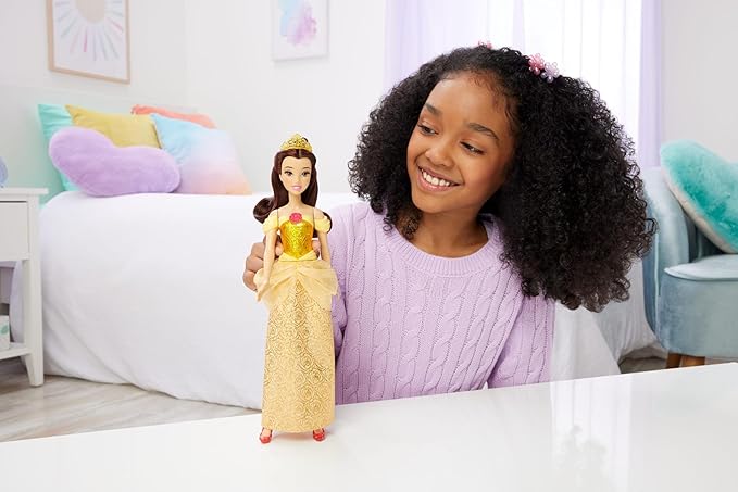 Mattel Disney Princess Belle Doll in Sparkling Fashion with Removable Skirt, Tiara and Shoes, Posable & Collectible, Inspired by Beauty & the Beast
