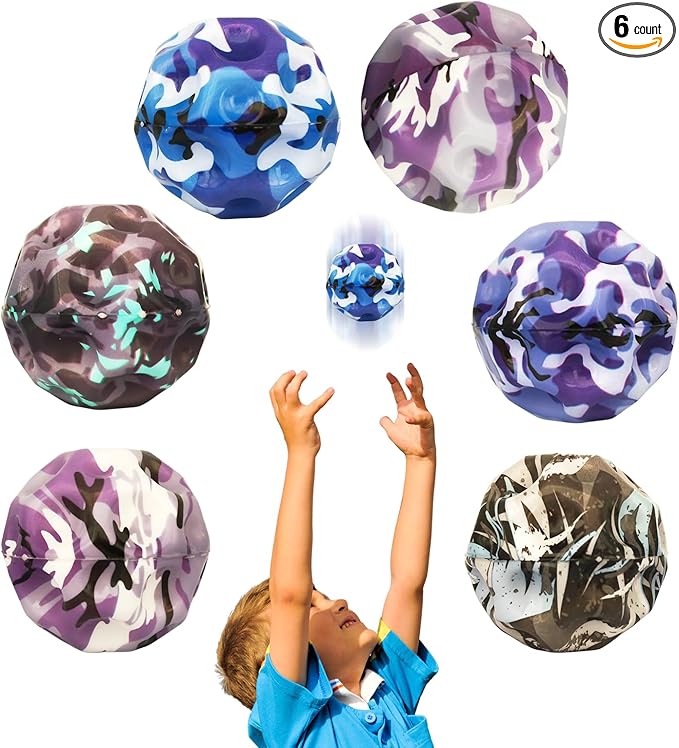 6 Pack Astro Jump Ball, Multicolored Spaceballs, Super High Bouncing Lightweight for Children, Bouncy Balls, Jumping Toy for Stress Relief