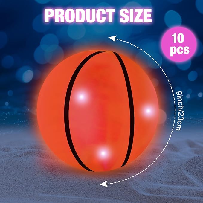 Zhanmai 10 Pcs Glow in The Dark Beach Balls Inflatable Basketball Light up Balls 9 Inch Beach Pool Toys Glow in The Dark Party Supplies for Summer Pool Party